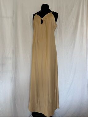 Vintage Satin Slip Dress Champagne Maxi 90s Minimalist Side Slit 2X Plus Size